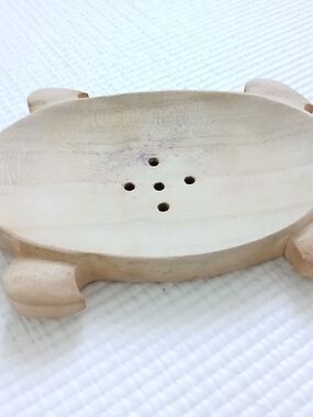 Vintage Wooden Turtle soap dish, hand carved, 6.5x4, mint, rare